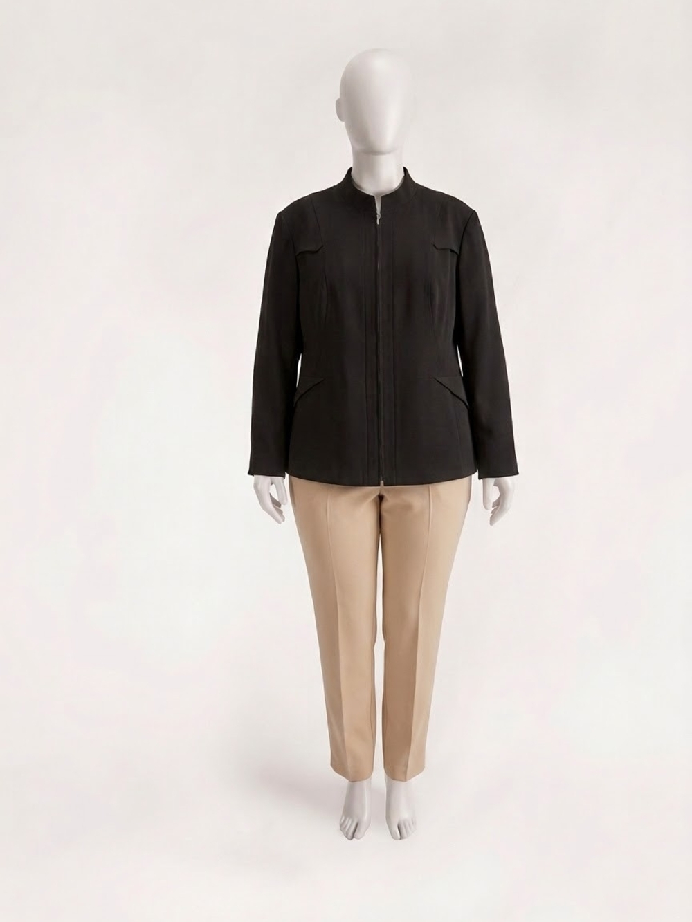 Louben Petite Black Full Zip Jacket Coat Size 20WP Satin Lined Formal Workwear